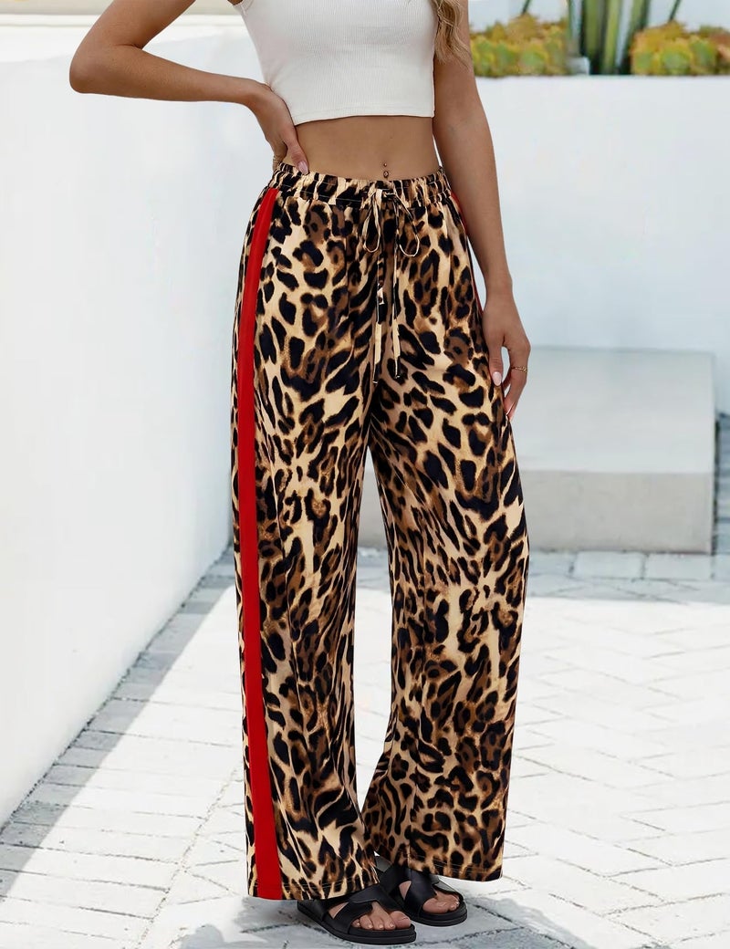 Rapbin Cheetah Pants for Women Business Casual Outfits Elastic Waist Work Trousers Flowy Wide Leg Pants with Pockets (Leopard 2-M) - Image 4