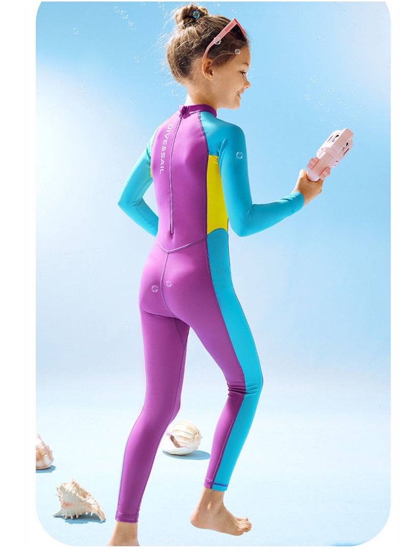DIVE & SAIL Children's Wetsuit 2.5mm One-piece Thickened Warm Swimsuit Long-sleeved Cold Swimsuit  Purple  - Image 2