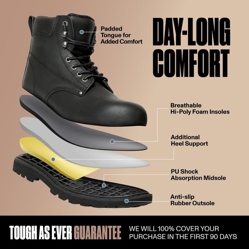 EVER BOOTS EVERBOOTS Tank S Steel Toe Work Boots for Men, Comfort Technology, Anti Slip Grip & Ultra Shock Absorption, Heavy Duty Leather Boot, Safety Industrial Workwear Construction, Size 10.5D Black - Image 3