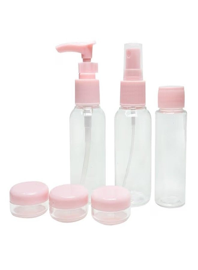 Ncry (7pcs) Travel Bottles for Toiletries - Refillable Empty Mini Small Container Travelling Kit Set for Shampoo, Cosmetics & Other Essentials - with Pouch (Random Colours) - Image 1