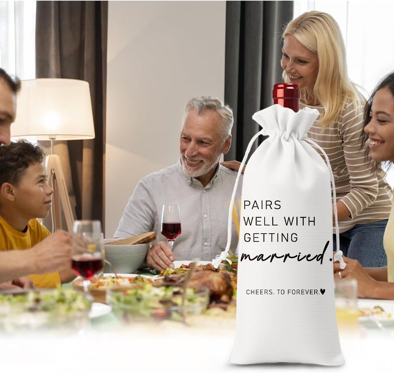 FBCCZEY Married Wine Bag Married Gifts for Couples Mr Mrs Marriage Honeymoon Gift Wedding Party Decorations Getting Engaged Wine Bottle Bag Champagne Bottle Wraps Bags （White） - Image 5