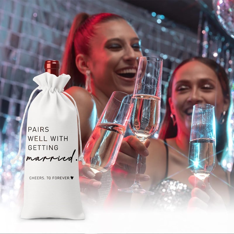 FBCCZEY Married Wine Bag Married Gifts for Couples Mr Mrs Marriage Honeymoon Gift Wedding Party Decorations Getting Engaged Wine Bottle Bag Champagne Bottle Wraps Bags （White） - Image 2