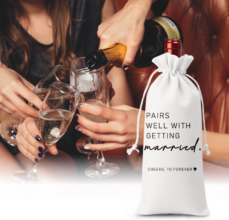 FBCCZEY Married Wine Bag Married Gifts for Couples Mr Mrs Marriage Honeymoon Gift Wedding Party Decorations Getting Engaged Wine Bottle Bag Champagne Bottle Wraps Bags （White） - Image 4