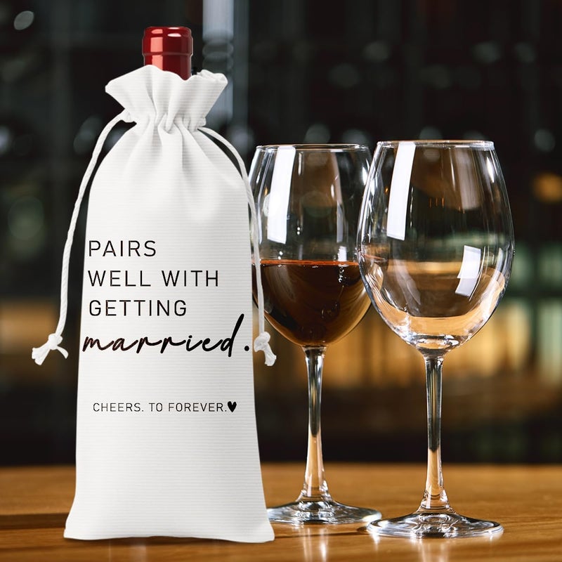 FBCCZEY Married Wine Bag Married Gifts for Couples Mr Mrs Marriage Honeymoon Gift Wedding Party Decorations Getting Engaged Wine Bottle Bag Champagne Bottle Wraps Bags （White） - Image 3