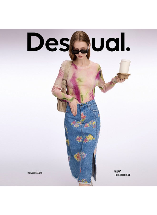 DESIGUAL floral Print Split Midi Denim Skirt - Image 2