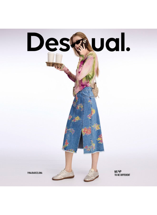 DESIGUAL floral Print Split Midi Denim Skirt - Image 3