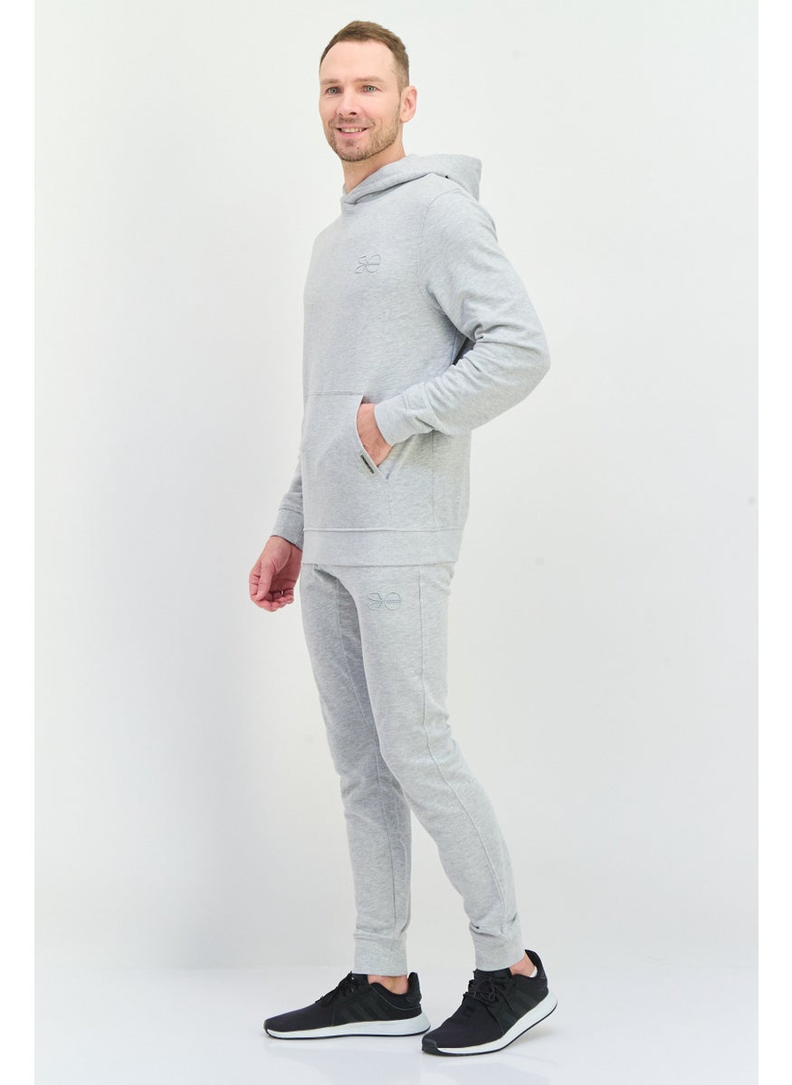 CROSSHATCH Men 2 Pieces Hooded Embroidered Logo Sweatshirt And Sweatpants Set, Grey  - Image 2