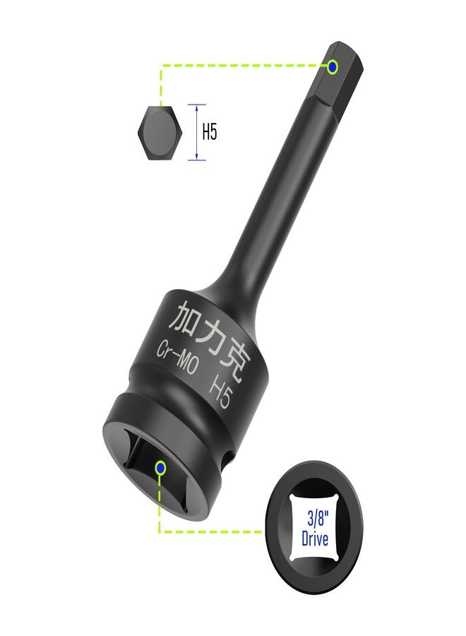 FOCMKEAS 3PCS 3/8" Square Drive H5(5mm) Impact Hex Bit Socket, 60mm(2.36") Length, Hex Driver, Impact Grade, One-Piece Construction, 3/8" Drive Allen Bit Socket, Cr-Mo Steel, Black - Image 2