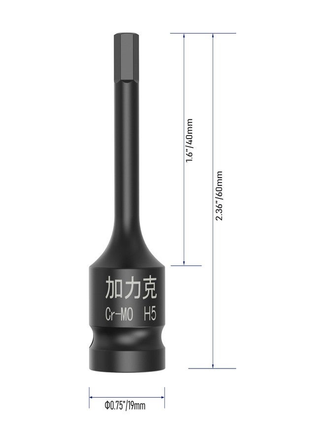 FOCMKEAS 3PCS 3/8" Square Drive H5(5mm) Impact Hex Bit Socket, 60mm(2.36") Length, Hex Driver, Impact Grade, One-Piece Construction, 3/8" Drive Allen Bit Socket, Cr-Mo Steel, Black - Image 3