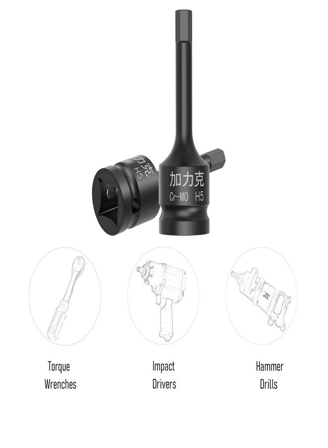 FOCMKEAS 3PCS 3/8" Square Drive H5(5mm) Impact Hex Bit Socket, 60mm(2.36") Length, Hex Driver, Impact Grade, One-Piece Construction, 3/8" Drive Allen Bit Socket, Cr-Mo Steel, Black - Image 4