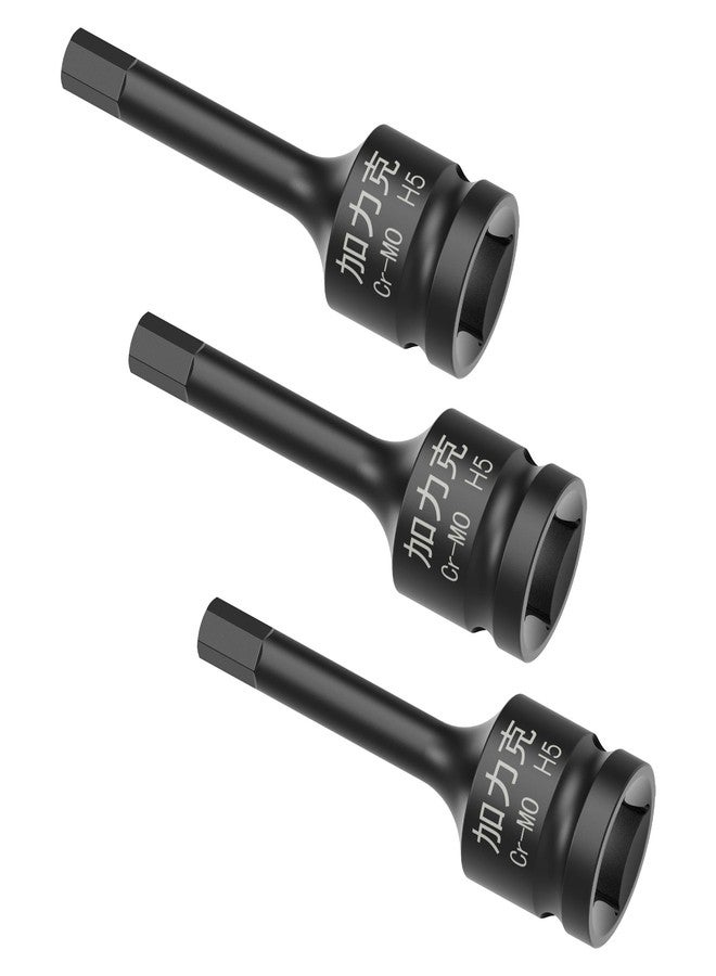 FOCMKEAS 3PCS 3/8" Square Drive H5(5mm) Impact Hex Bit Socket, 60mm(2.36") Length, Hex Driver, Impact Grade, One-Piece Construction, 3/8" Drive Allen Bit Socket, Cr-Mo Steel, Black - Image 1