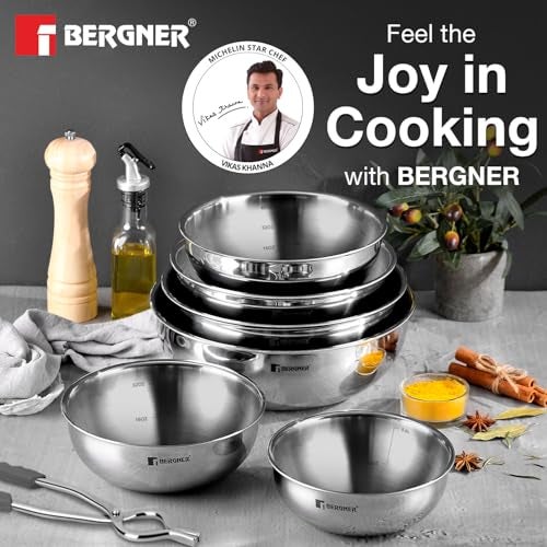 BERGNER Argent TriPly Stainless Steel 2 Pcs Tasra Set - 16cm (900ml) and 18cm (1L), Less Oil Use, Healthy Cooking, Even and Faster Heat Distribution, Easy to Clean - Induction and Gas Stove Ready - Image 2