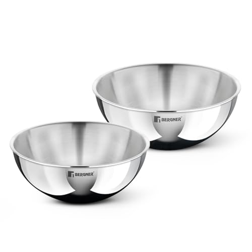 BERGNER Argent TriPly Stainless Steel 2 Pcs Tasra Set - 16cm (900ml) and 18cm (1L), Less Oil Use, Healthy Cooking, Even and Faster Heat Distribution, Easy to Clean - Induction and Gas Stove Ready - Image 1