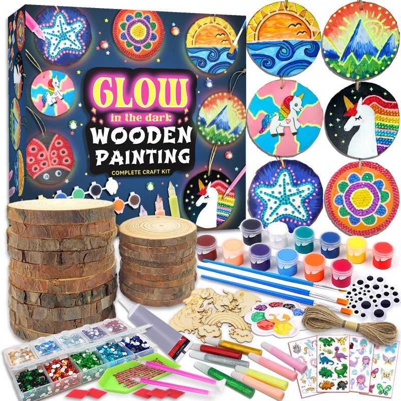 klmars Kids Wooden Painting Kit-Glow in The Dark-Arts & Crafts Gifts for Boys Girls Ages 5-12-Craft Activities Kits - Creative Art Toys for 5, 6, 7, 8, 9, 10, 11 & 12 Year Old Kids - Image 1