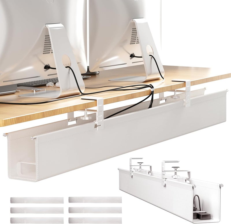 Cinati [Upgraded] Large Under Desk Cable Management Tray, Cinati Cable Management Under Desk No Drill, 42" Fabric Cord Hider for Wire Organizer, Cord Organizer for Office, Home - Supports Up to 30lbs White - Image 1