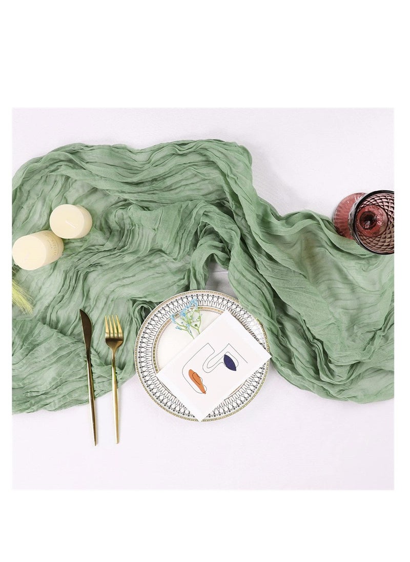 Generic Translucent Table Runner Chessian Tablecloth for Wedding Reception Bridal Shower Party Decoration Table Centerpiece 90400CM Green  - Image 4