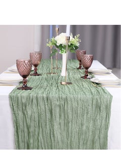 Generic Translucent Table Runner Chessian Tablecloth for Wedding Reception Bridal Shower Party Decoration Table Centerpiece 90400CM Green  - Image 1