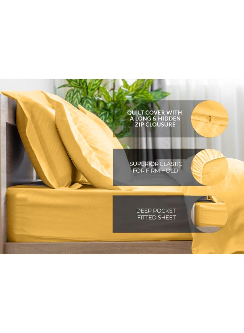 Eworld 6-Piece Premium King Size Bedding Set, Gold Striped Design and High-Quality Microfiber Hotel Luxury Bedsheet Soft Quilt Cover and Pillowcases - Image 2