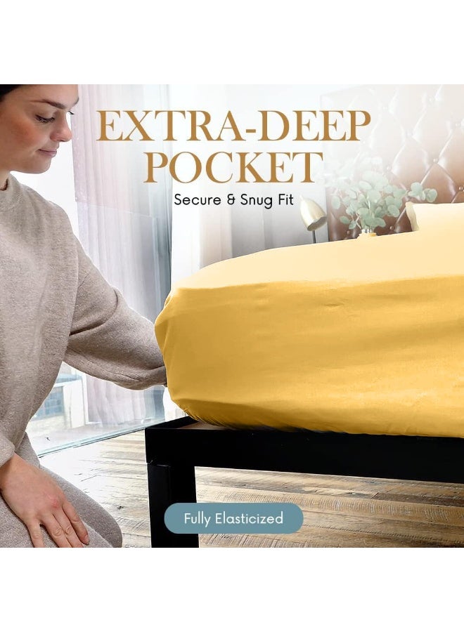 Eworld 6-Piece Premium King Size Bedding Set, Gold Striped Design and High-Quality Microfiber Hotel Luxury Bedsheet Soft Quilt Cover and Pillowcases - Image 3