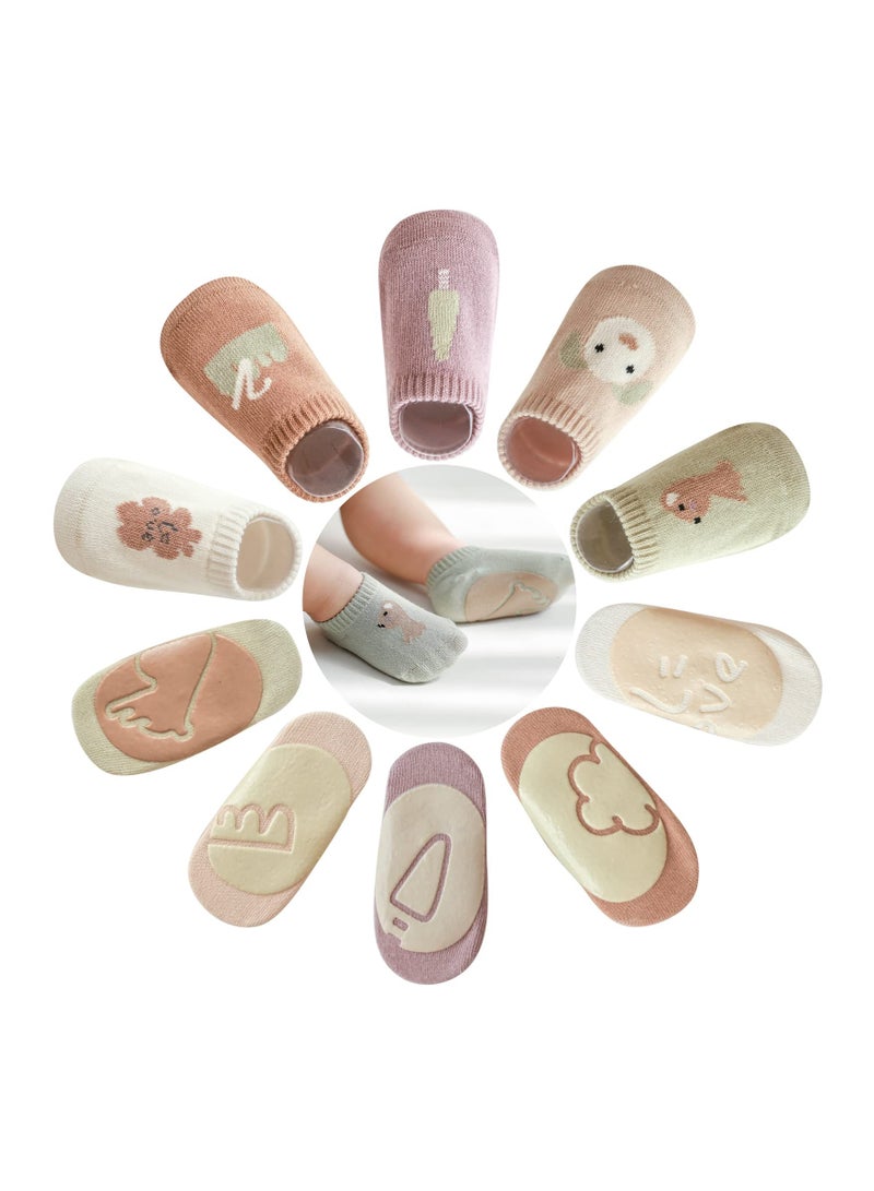 KASTWAVE Toddler Baby Non Slip Socks, 5 Pairs Anti Slip Cozy Kids Socks With Non Skid Grips for 1-3 years old Toddler Little Kids (M) - Image 1