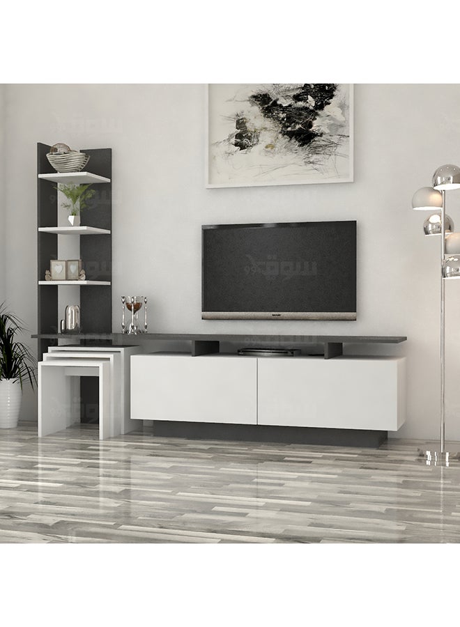 Stylish Home Plasma library with 3 service tables, white and gray - TV06 40x200x50 cm - Image 1