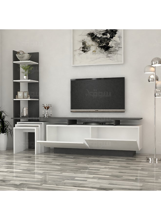Stylish Home Plasma library with 3 service tables, white and gray - TV06 40x200x50 cm - Image 2