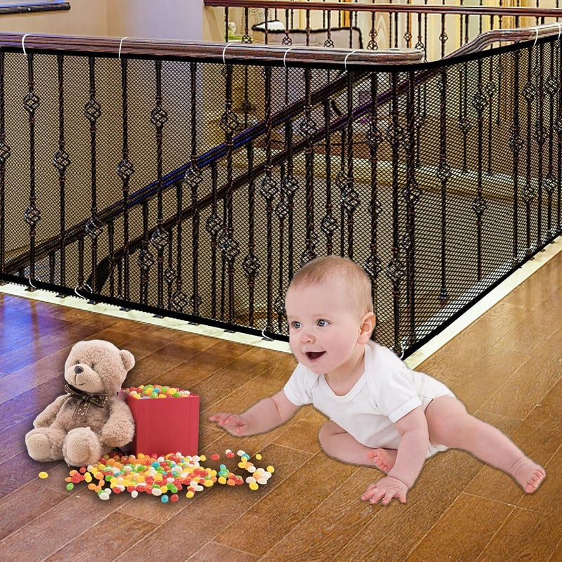 JIFTOK Baby Gate for Stairs Banister Guard for Kids Pets Toys 10ft L x 266 ft H Mesh Netting Safety Net for Balcony Rail Stair Stairway Net Baby Safety Products for Indoor Outdoor Black