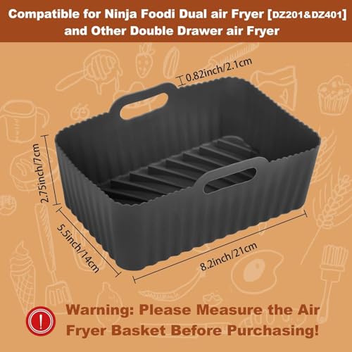 CEGOUT 2Pcs Silicone Air Fryer Liners for Ninja Foodi Dual DZ201, Non-Stick Air Fryer Basket Accessories, Reusable Liners Fits 8 QT - Image 2