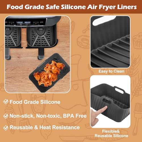 CEGOUT 2Pcs Silicone Air Fryer Liners for Ninja Foodi Dual DZ201, Non-Stick Air Fryer Basket Accessories, Reusable Liners Fits 8 QT - Image 4
