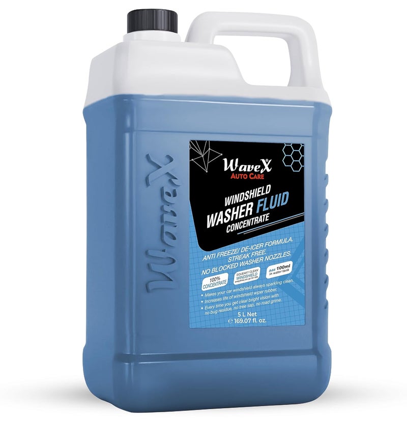 Wavex Windshield Washer Fluid for Car (5L) | Car Windshield Cleaner Concentrate | Lubricates Glass Cleaner Wiper, Prevents Scratches, Works well as a Glass Cleaner, Contains De-Icer Formulation - Image 1