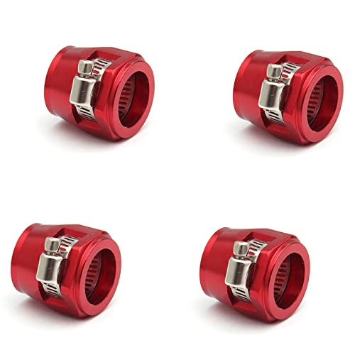 POSENG 4Pcs AN6 Flexible Rubber Hose Pipe Clamp with Screw Band for FuelOilGasAir and Water Red - Image 1