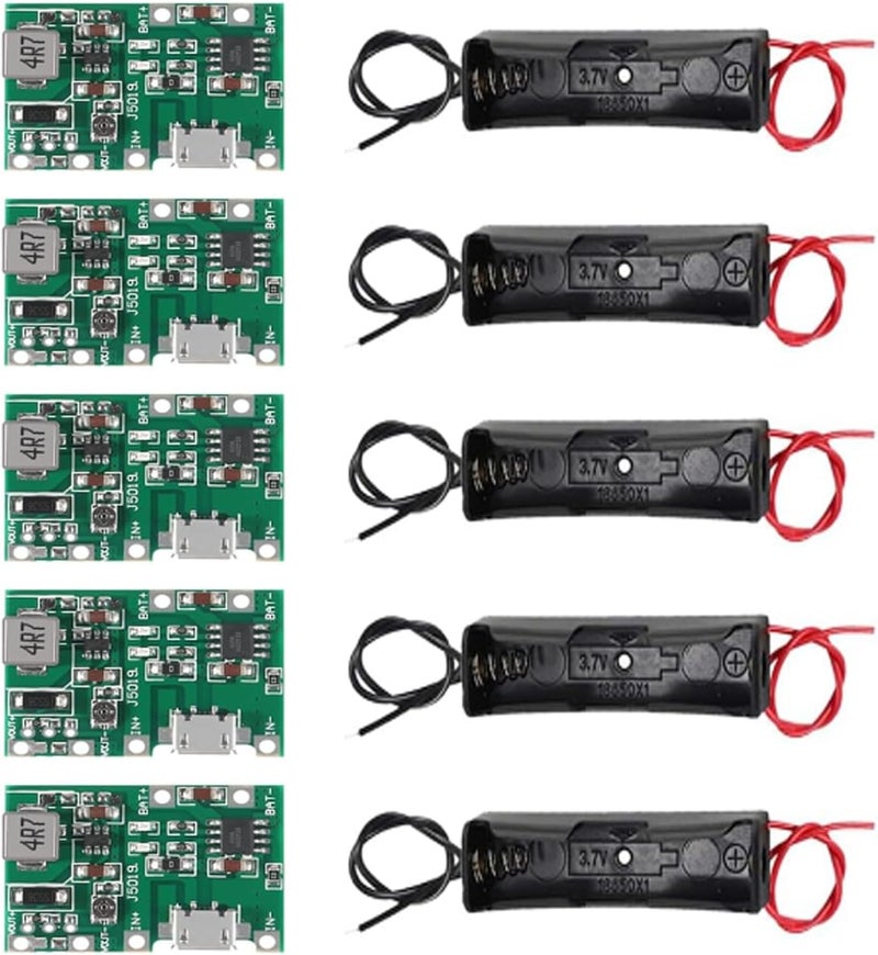 AEDIKO 5pcs 18650 Lithium Li-ion Battery Charger Module+ 5pcs 18650 Battery Holder for 18650 Lithium Battery Fast Charging Boost Mobile Power Protection PCB Board - Image 1
