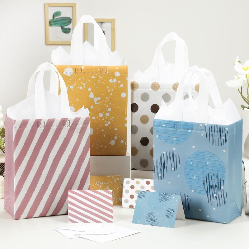 STYPOP 10" Gift Bags Medium Size (4 Pack) - Includes Tissue Paper & Cards, Reusable Non-Woven Gift Bags with handles, Perfect for Birthday, Wedding, Baby Shower, Party, Holiday, 10" x 8" x 4" - Image 3