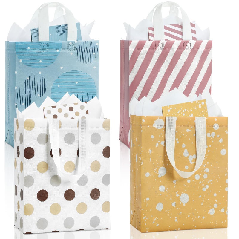 STYPOP 10" Gift Bags Medium Size (4 Pack) - Includes Tissue Paper & Cards, Reusable Non-Woven Gift Bags with handles, Perfect for Birthday, Wedding, Baby Shower, Party, Holiday, 10" x 8" x 4" - Image 1