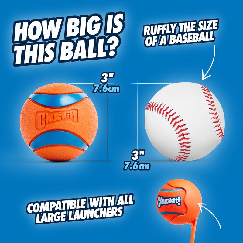 ChuckIt! Ultra Ball - Durable High Bounce Floating Rubber Dog Toy, Launcher Compatible, Large, Orange & Blue - Image 2