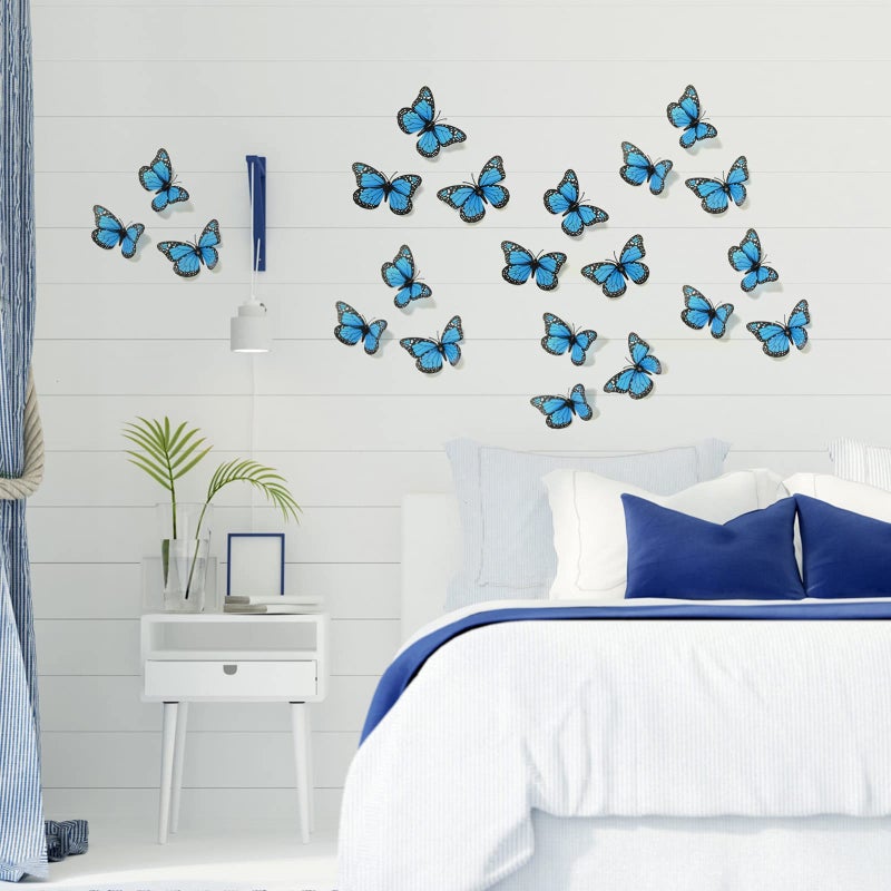 AQUEENLY Monarch Butterfly Decoration 4.72'' Blue Butterflies for Crafts Premium Fake Butterflies Wall Decor for Room, Home, Wedding, Party (12 Pcs) - Image 3
