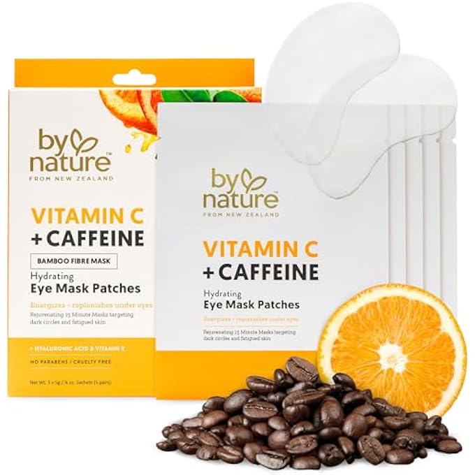 By Nature Vitamin C + Caffeine Brightening + Hydrating Under Eye Mask Patches - Energizing + Replenishing Eye Patches for Dark Circles - Skincare from New Zealand - Under Eye Patches - 5 Pairs - Image 2