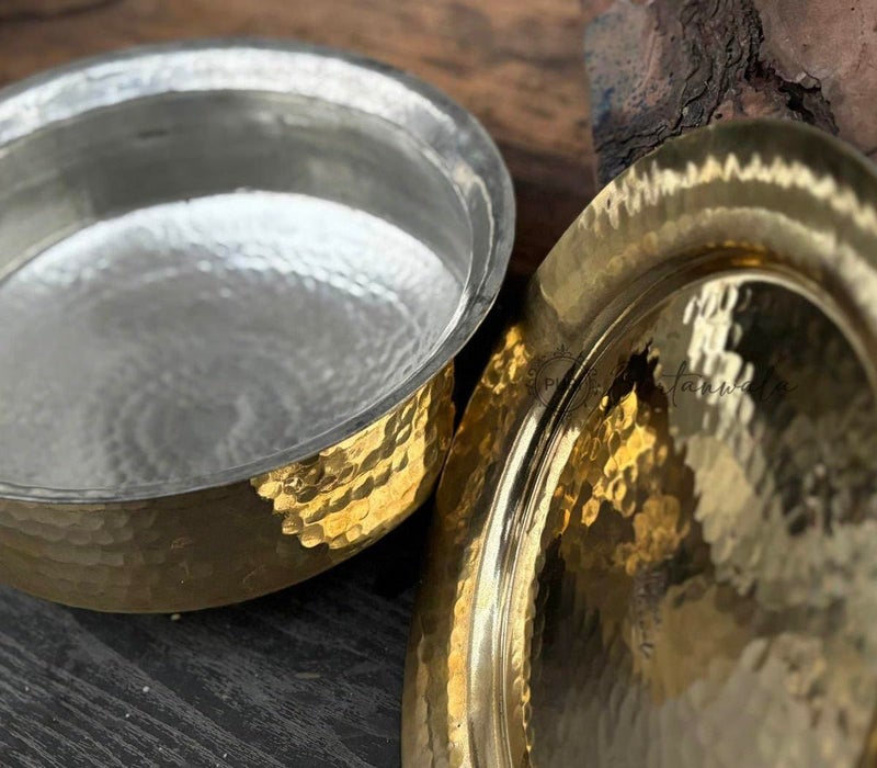 PURI Bartanwala - Brass/Pital Non Stick Lagan for Cooking 10 Inch with Lid and Tin/Kalai Plating Inside Handcrafted (Suitable Size to Cook for The Family of 2 to 4 People) - Image 5