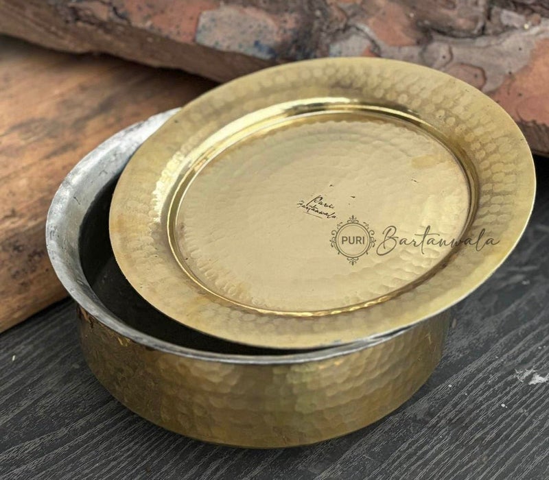PURI Bartanwala - Brass/Pital Non Stick Lagan for Cooking 10 Inch with Lid and Tin/Kalai Plating Inside Handcrafted (Suitable Size to Cook for The Family of 2 to 4 People) - Image 4