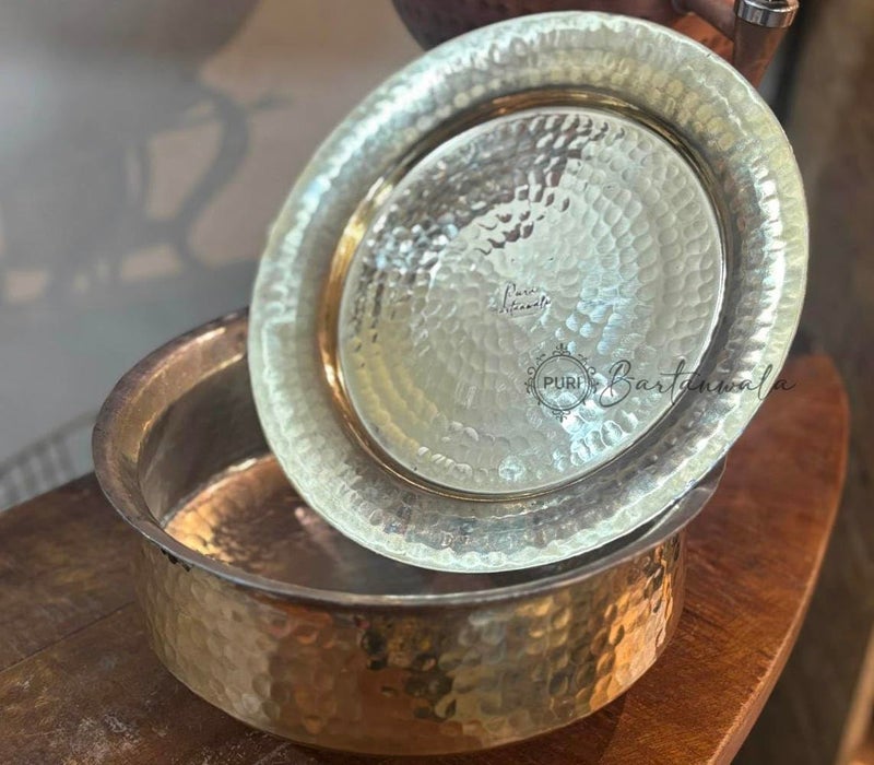 PURI Bartanwala - Brass/Pital Non Stick Lagan for Cooking 10 Inch with Lid and Tin/Kalai Plating Inside Handcrafted (Suitable Size to Cook for The Family of 2 to 4 People) - Image 3