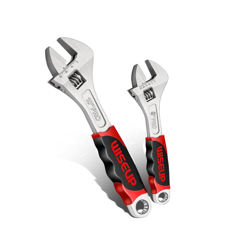 WISEUP Adjustable Wrench Sets 8 inch 10 Inch CrV Forged Industrial Grade Hand Tools Wrench Set With AntiSlip Grip crescent style