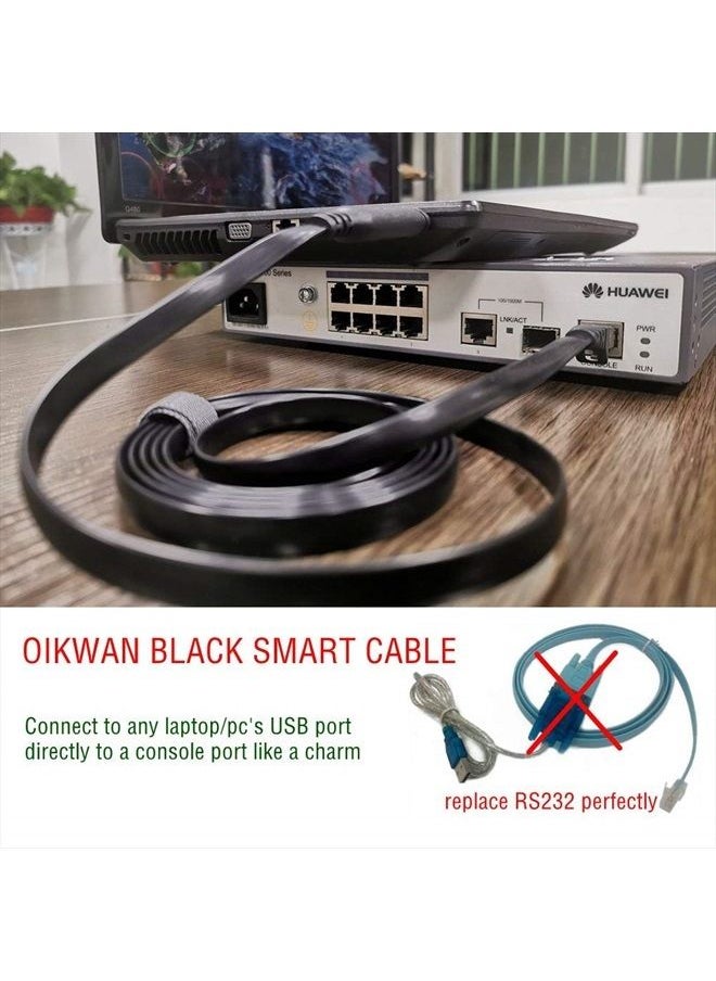 OIKWAN - كابل وحدة تحكم USB بطول 6 أقدام، محول USB إلى RJ45 تسلسلي متوافق مع جهاز التوجيه/المحول من Cisco، أسود - Image 1