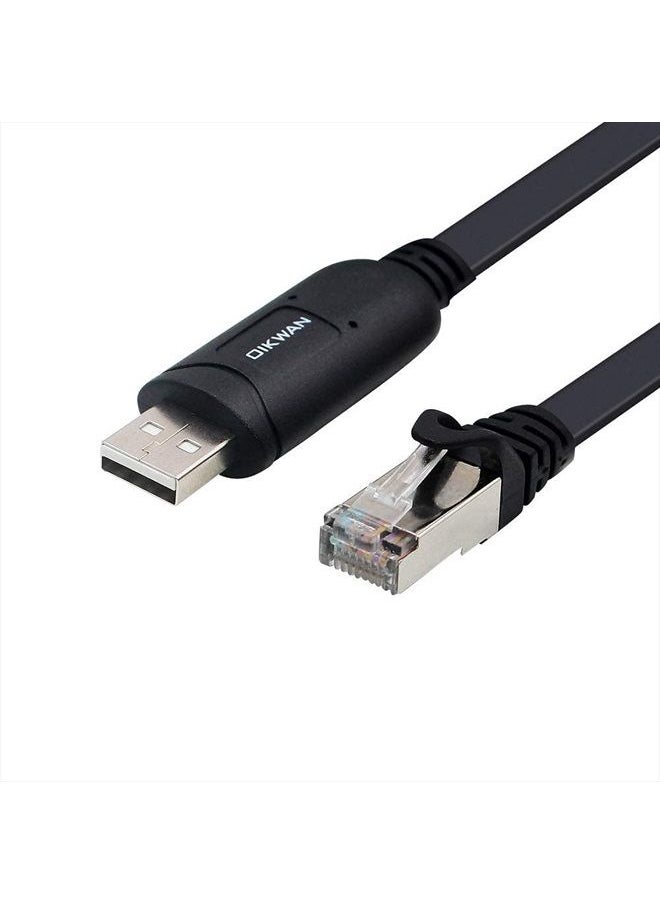 OIKWAN - كابل وحدة تحكم USB بطول 6 أقدام، محول USB إلى RJ45 تسلسلي متوافق مع جهاز التوجيه/المحول من Cisco، أسود - Image 1