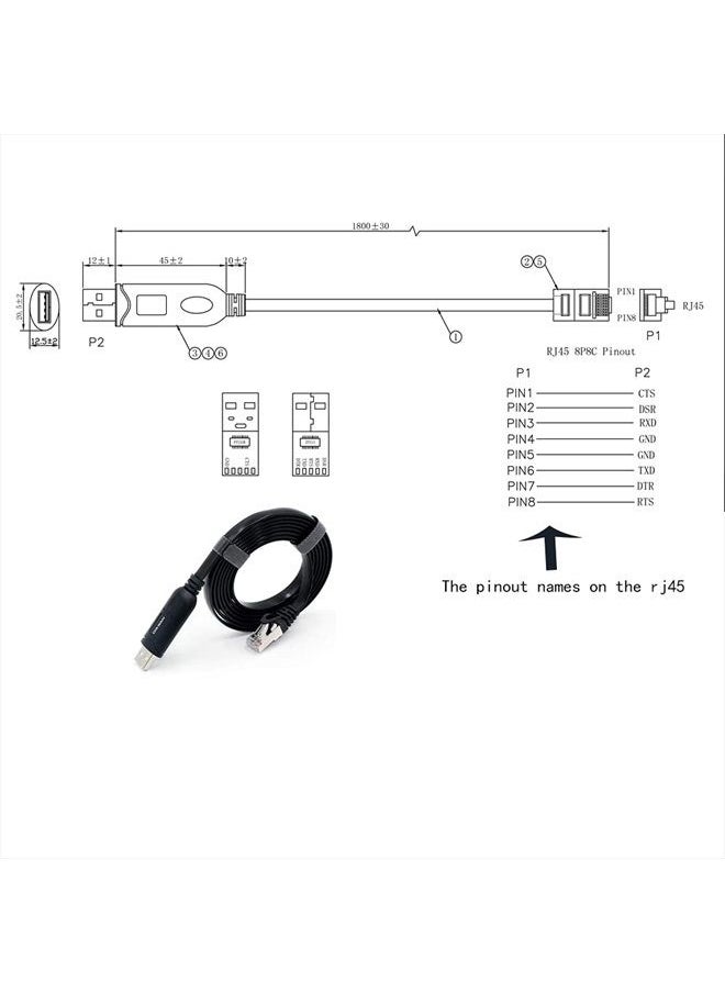 OIKWAN - كابل وحدة تحكم USB بطول 6 أقدام، محول USB إلى RJ45 تسلسلي متوافق مع جهاز التوجيه/المحول من Cisco، أسود - Image 1