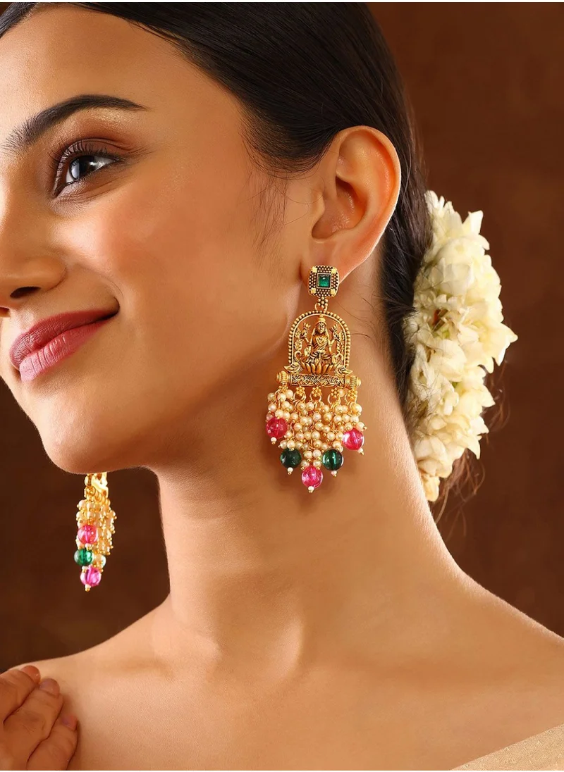 برياسي Plated Stones Studded and Beaded Contemporary Drop Earrings