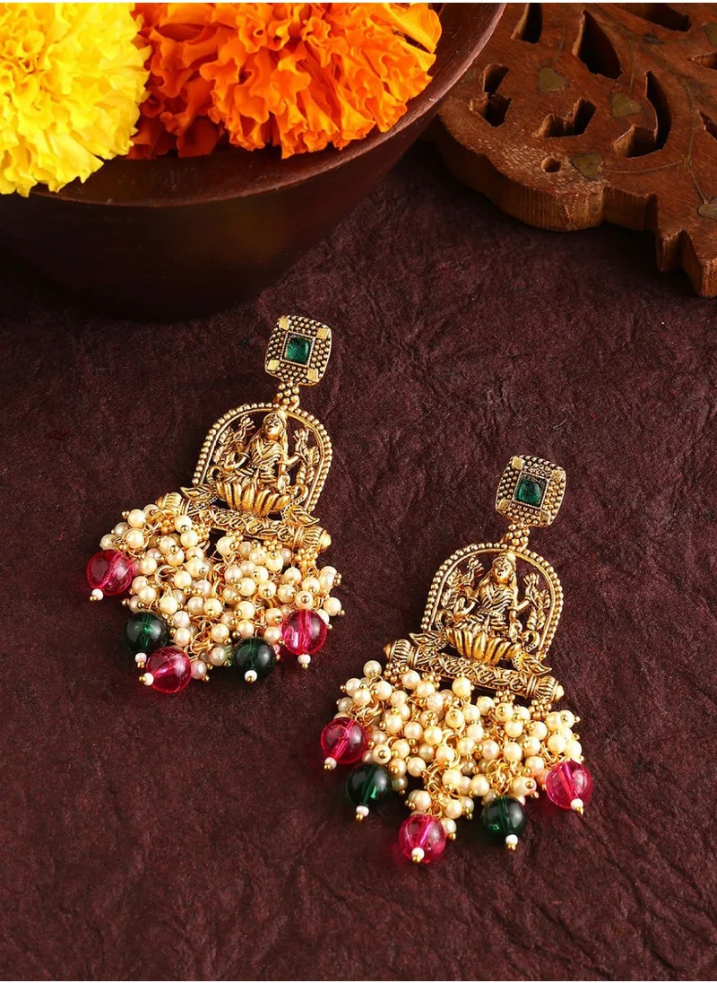 برياسي Plated Stones Studded and Beaded Contemporary Drop Earrings