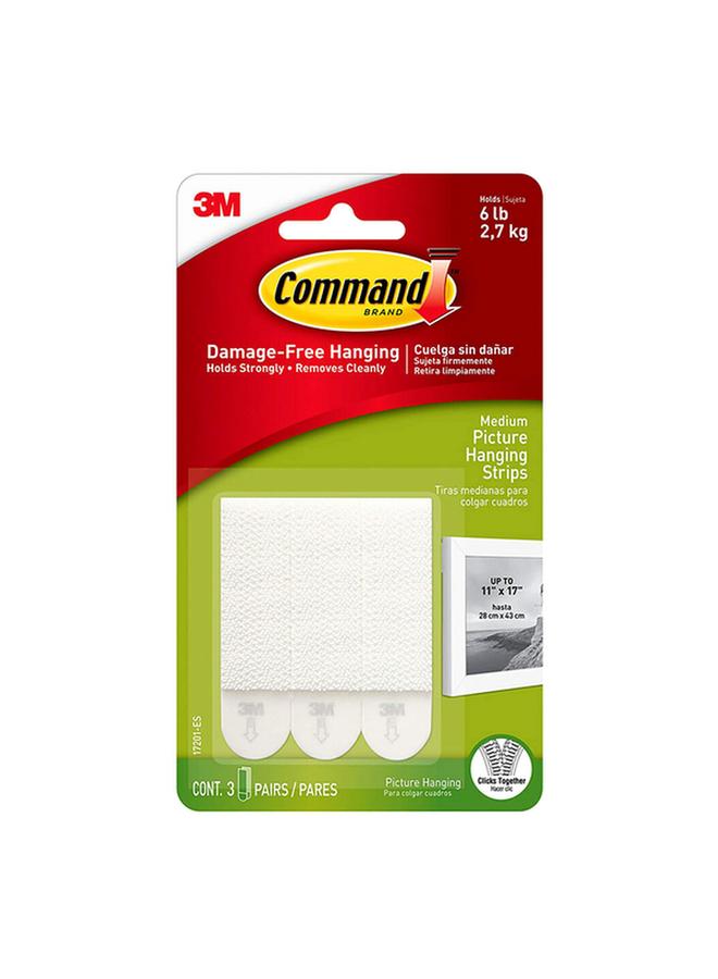 Command 3-Piece Damage Free Convenient Strong Medium Picture Hanging Strip Set White 6 Pound - Image 1