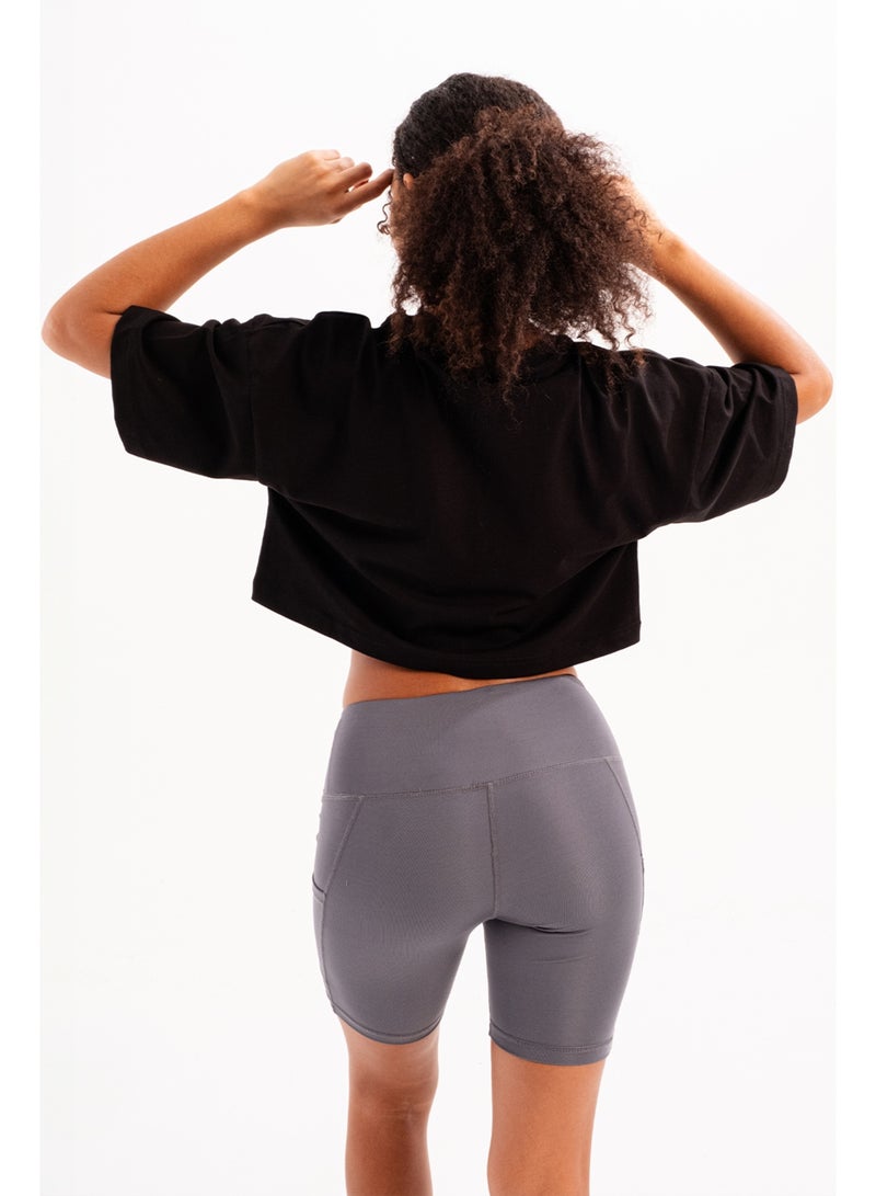 JUSTEVER 100% Cotton Crop Crew Neck Black Women's T-Shirt - Maia - Image 5