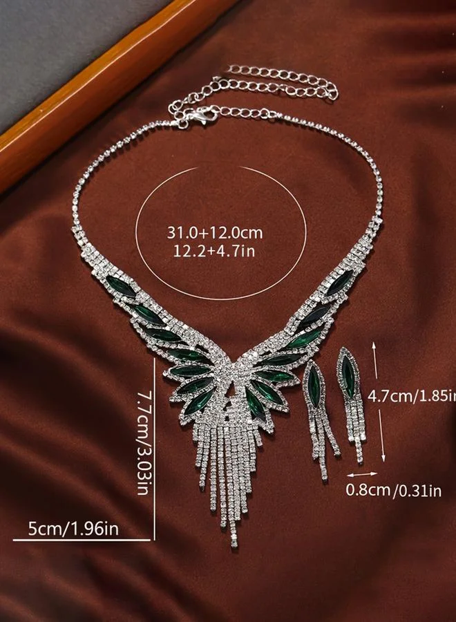 تايك تو Take Two Rhinestone Tassel Detail Necklace and Earrings Set