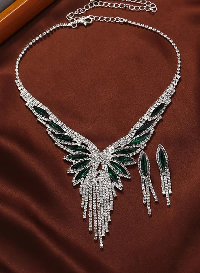 تايك تو Take Two Rhinestone Tassel Detail Necklace and Earrings Set